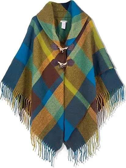 Yellow Winter Chic Plaid Poncho Cardigan