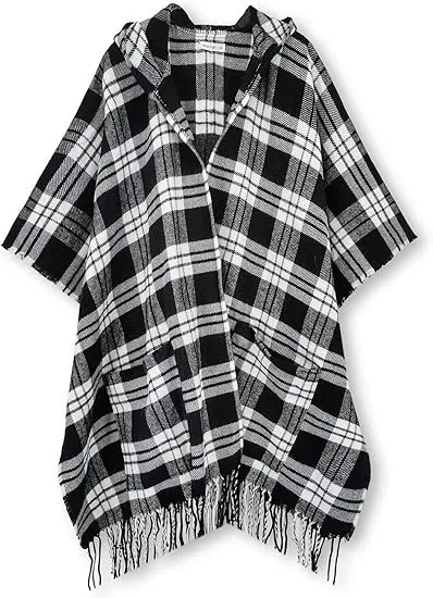Yellow Winter Chic Plaid Poncho Cardigan