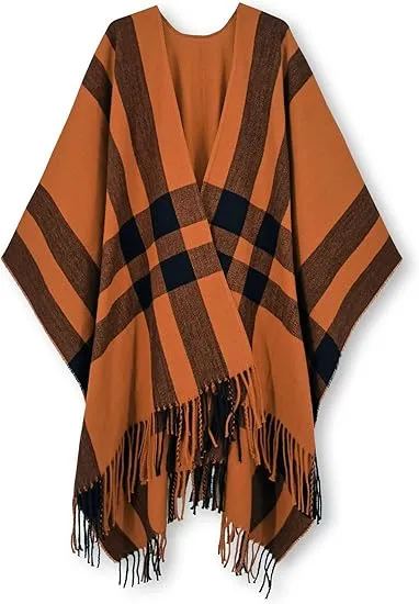 Yellow Winter Chic Plaid Poncho Cardigan