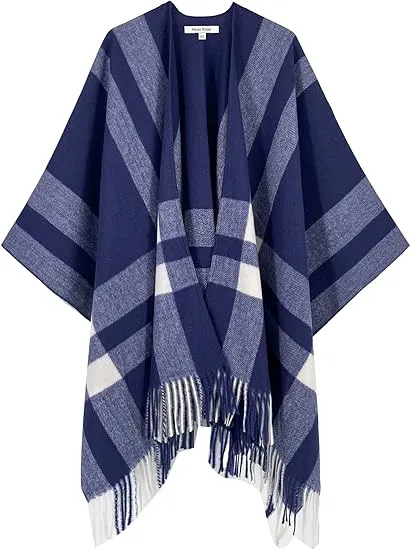 Yellow Winter Chic Plaid Poncho Cardigan