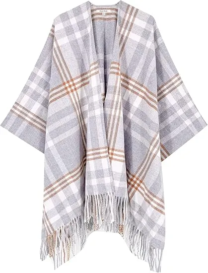 Yellow Winter Chic Plaid Poncho Cardigan