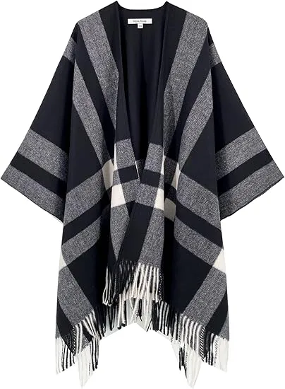 Yellow Winter Chic Plaid Poncho Cardigan