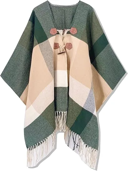 Yellow Winter Chic Plaid Poncho Cardigan