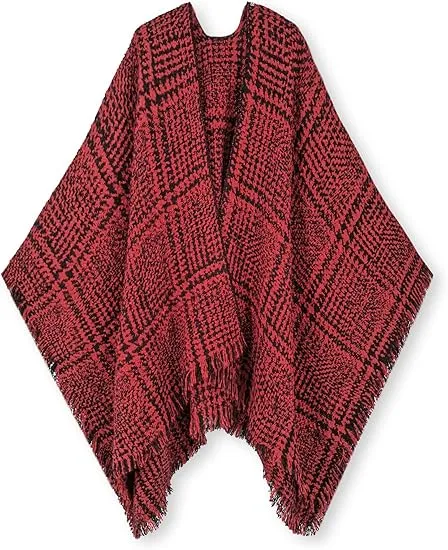 Yellow Winter Chic Plaid Poncho Cardigan