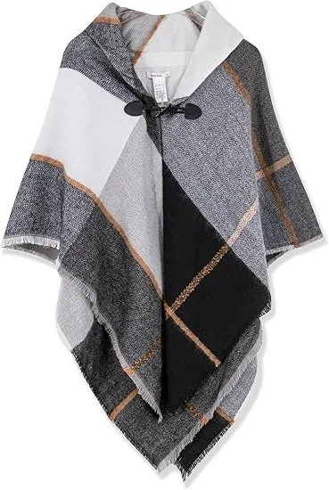 Yellow Winter Chic Plaid Poncho Cardigan