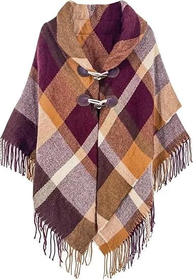 Yellow Winter Chic Plaid Poncho Cardigan