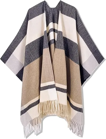 Yellow Winter Chic Plaid Poncho Cardigan