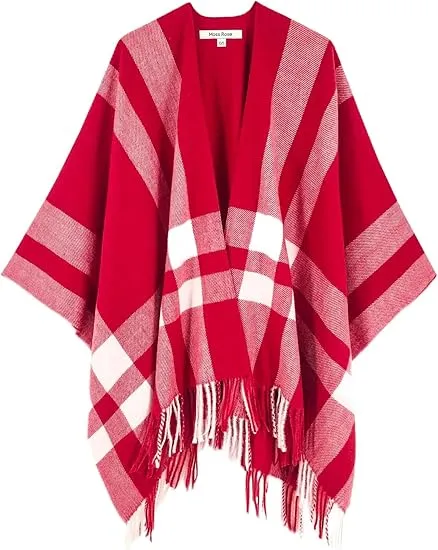 Yellow Winter Chic Plaid Poncho Cardigan