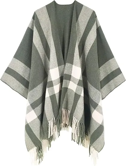 Yellow Winter Chic Plaid Poncho Cardigan