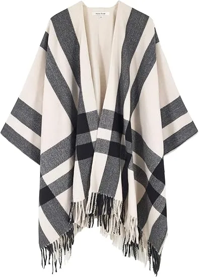 Yellow Winter Chic Plaid Poncho Cardigan