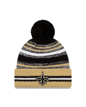 Youth New Orleans Saints New Era 2021 NFL Sideline - Sport Official Pom Cuffed Knit Hat - Gold/Black