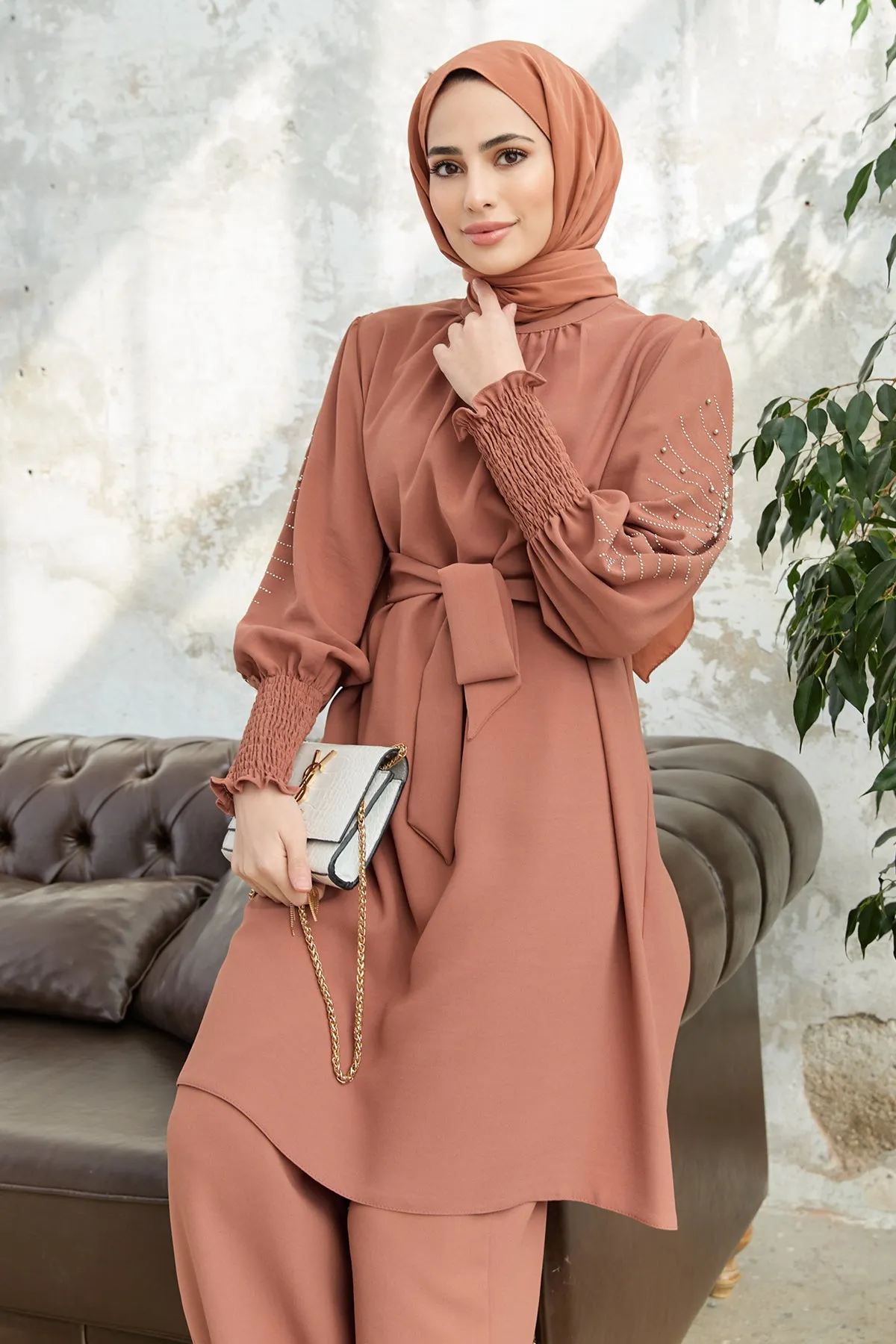 ZRF Women Stone-embroidered Arm Set - Camel - Clondalkin